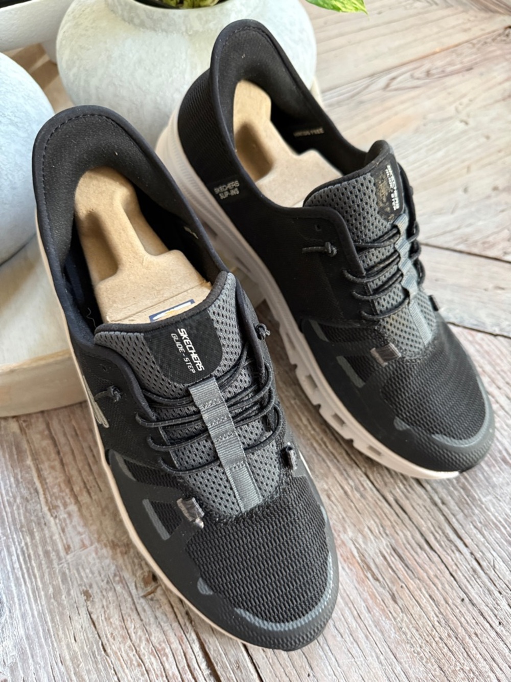 Skechers Men's Black & White Slip-On Athletic Sneakers